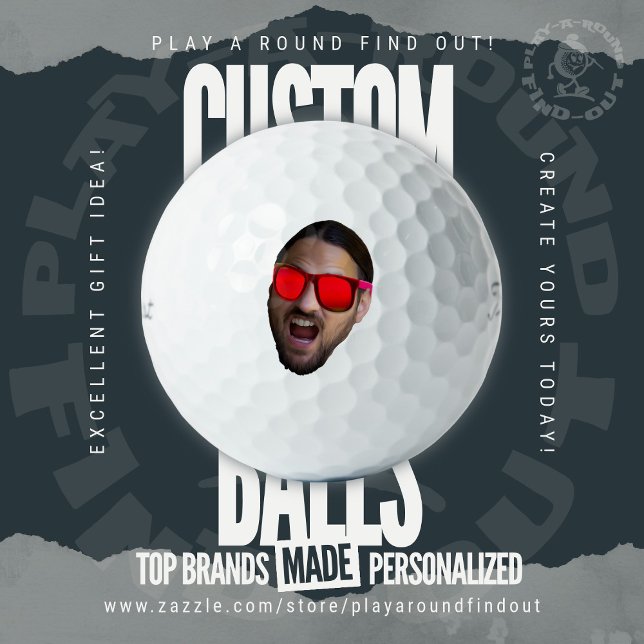 Custom Funny Your Face On A Set of Titleist Pro V1 Golf Balls (Custom printed brand name golf balls by Play A Round Find Out, Personal Face Cutout Photo design)