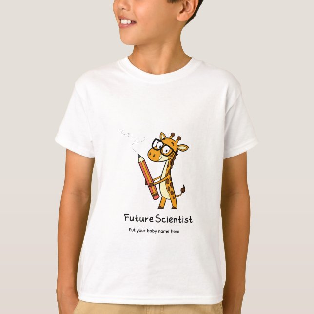 Custom Future Scientist Cute Giraffe Kids T-Shirt (Front)