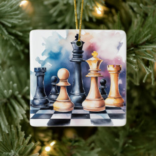 Custom Galaxy Chess Pieces Modern Chess Christmas Ceramic Ornament