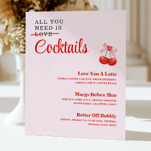 Custom Galentine's Day Party Cocktail Drinks Menu Pedestal Sign