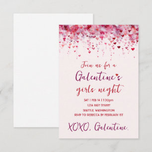 Custom Galentines Pink Hearts Party Invitation