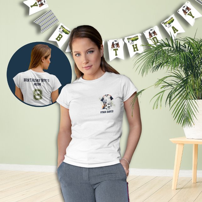Custom Game Day Mum of the Birthday Boy Sports T-Shirt (Personalized Soccer Theme Birthday Party T-shirt Mom of the Birthday Boy )