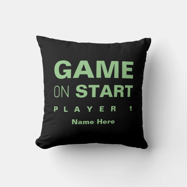 Custom Gamer Game Room Decor Green Black Cushion (Front)