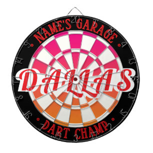 Custom Garage - DALLAS Red Pink Orange Black White Dartboard