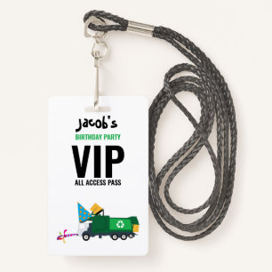 Custom Garbage Truck Birthday Party Pass Favour  ID Badge