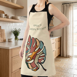 Custom Garden Kitchen Name Monstera Boho Gift Apron