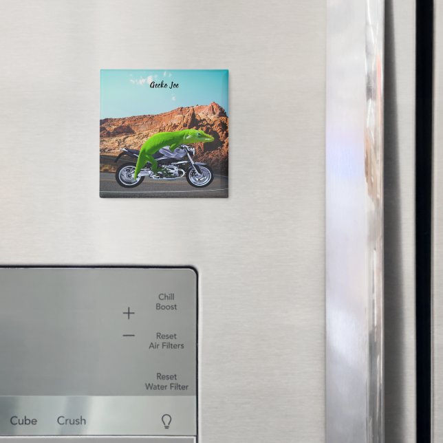 Custom Gecko Rider on Motorcycle Desert Highway Magnet (In Situ (Fridge))