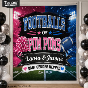 Custom Gender Reveal Banner, Footballs or Pom Poms Tapestry