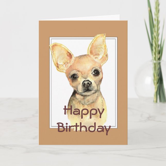 Custom General Birthday Watercolor Chihuahua Dog Card (Front)