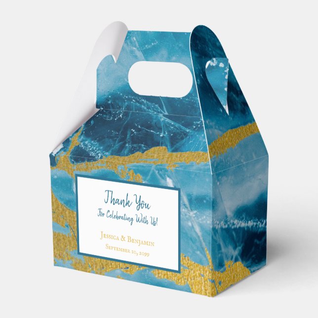 Custom Geode Agate Gemstone Blue and Gold Favour Box (Front Side)
