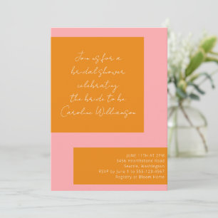 Custom Geometric Pink Orange Script Bridal Shower Invitation