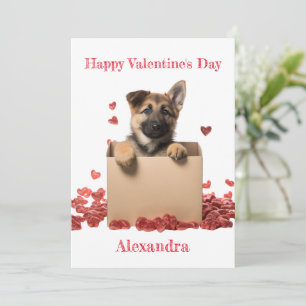 Custom German Shepherd Pup in a Box Valentine Holiday Card