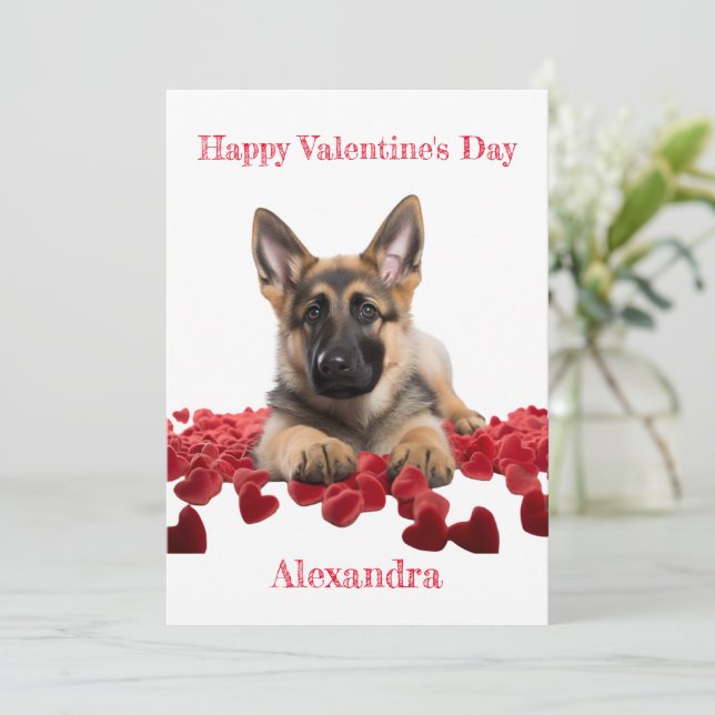 Custom German Shepherd Velvet Hearts Valentine Holiday Card (Standing Front)