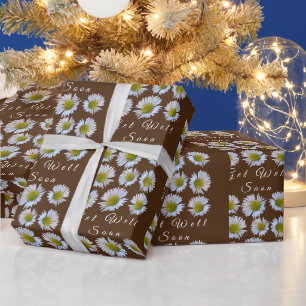 Custom Get Well Soon Daisy Ray Florets on Brown Wrapping Paper