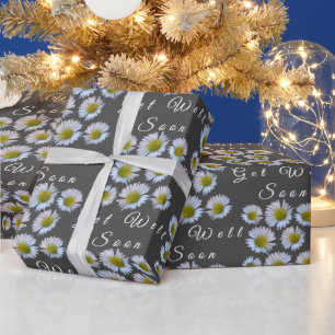 Custom Get Well Soon Daisy Ray Florets on Grey Wrapping Paper