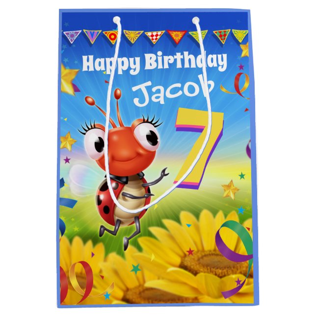 Custom Gift Bag for boy's 7th birthday - Ladybug (Front)