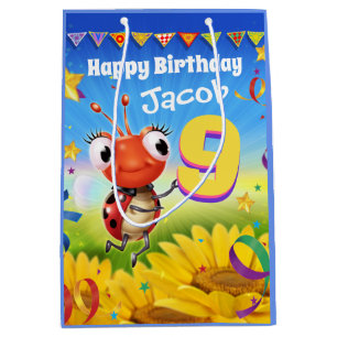 Custom Gift Bag for boy's 9th birthday - Ladybug