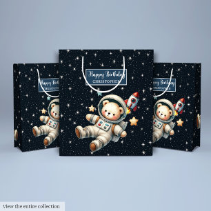 Custom Gift Bag with Teddy Bear Astronaut Design
