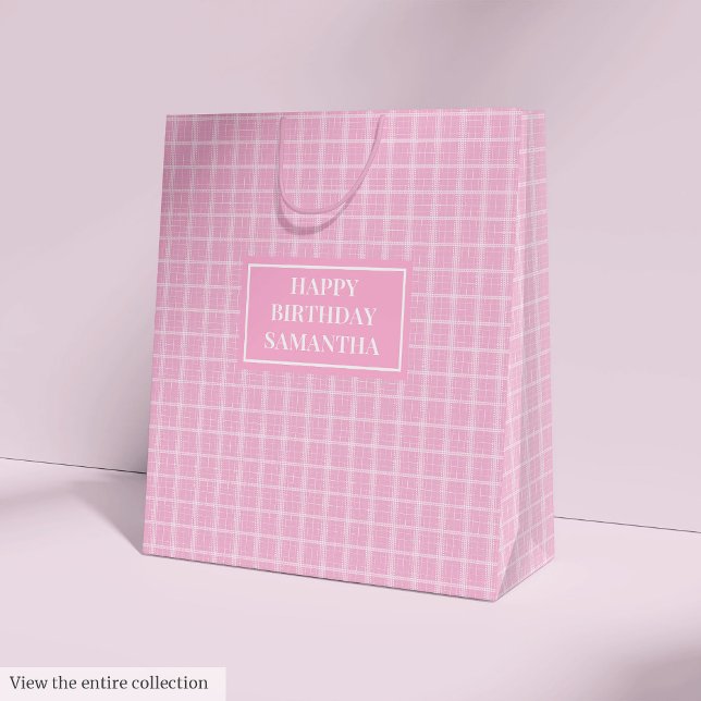 Custom Gift Bags Pink Plaid Birthday Monogram (Custom Gift Bags Pink Plaid Birthday Monogram)