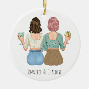 Custom gift Christmas for Best Friend portrait  Ceramic Tree Decoration