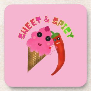 Custom gift Cute Ice Cream and Chili Pepper  Coaster