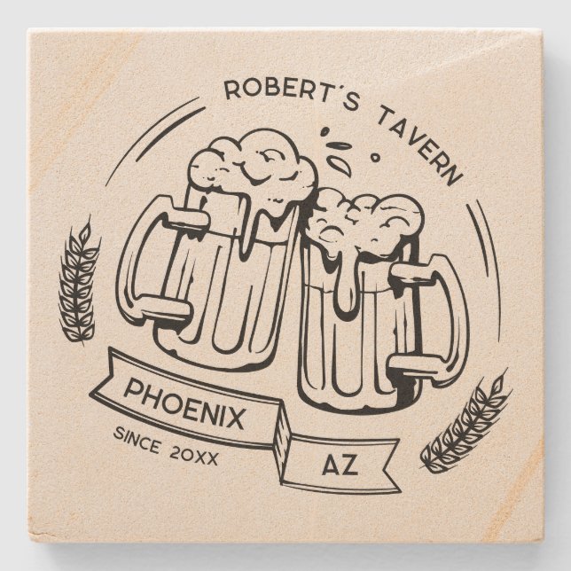 Custom Gift For Beer Lover Personalised Home Bar Stone Coaster (Front)