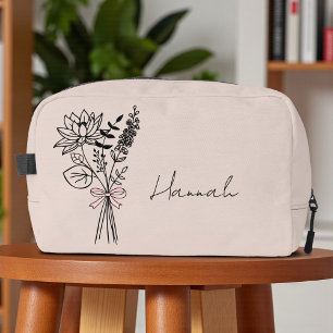 Custom Gift For Bridesmaid Floral Pink Bow  Dopp Kit