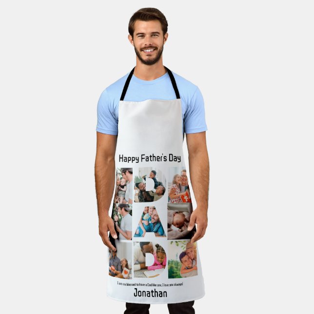 Custom Gift for Dad Fathers Day 9 Photo Collage Apron (Worn)