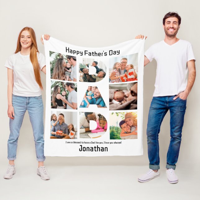 Custom Gift for Dad Fathers Day 9 Photo Collage Fleece Blanket (In Situ)