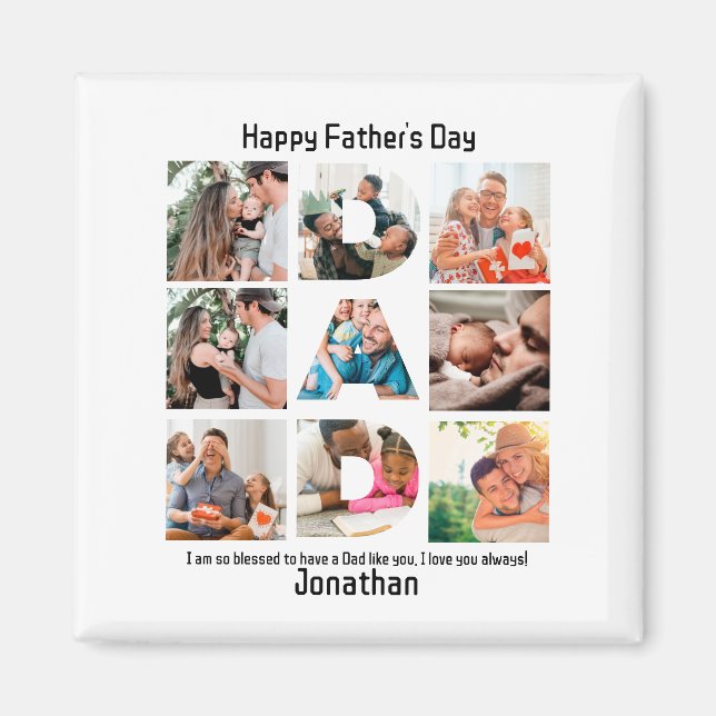 Custom Gift for Dad Fathers Day 9 Photo Collage Magnet (Front)