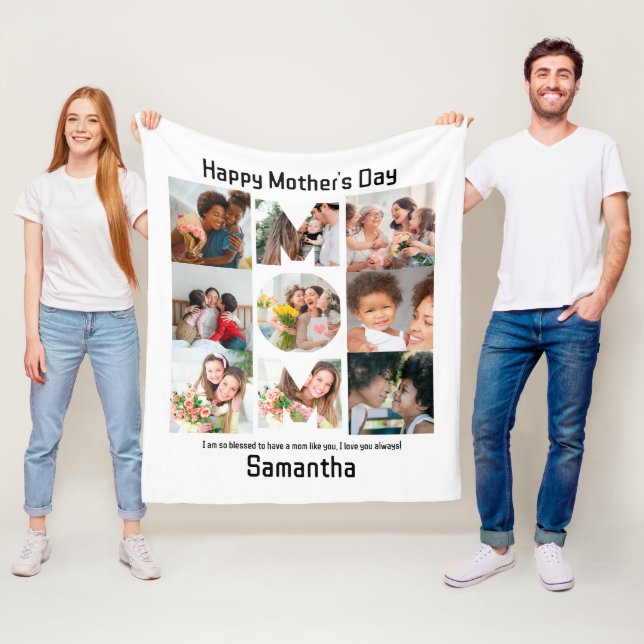 Custom Gift for Mum Mothers Day 9 Photo Collage Fleece Blanket (In Situ)
