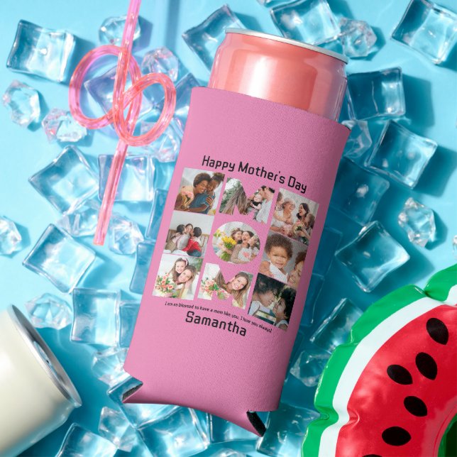 Custom Gift for Mum Mothers Day 9 Photo Collage Seltzer Can Cooler (In Situ Summer)