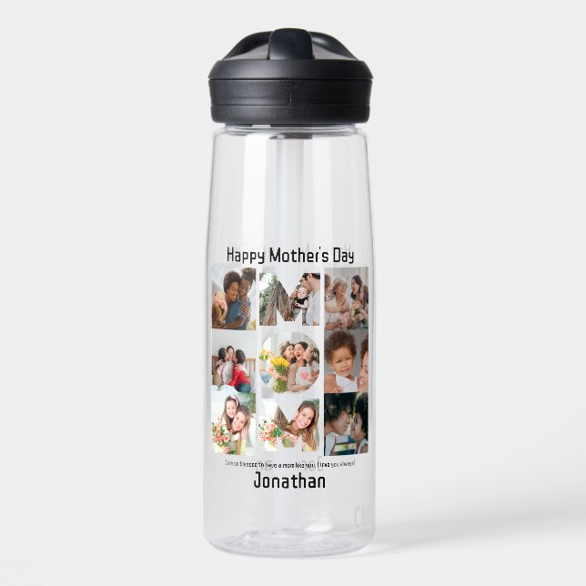 Custom Gift for Mum Mothers Day 9 Photo Collage Water Bottle (Front)