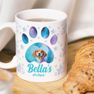 Custom Gift Photo Blue Glitter Dog Mom Coffee Mug