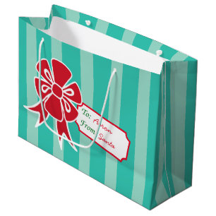 Custom Gift Tag Bow Aqua Christmas Gift Bag