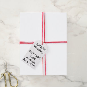 Custom Gift Tags (10) WHITE, Twine RED