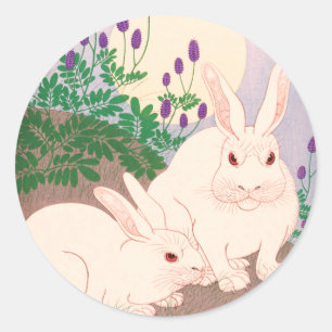 CUSTOM GIFT WRAPPING SUPPLIES RABBITS AND MOON CLASSIC ROUND STICKER