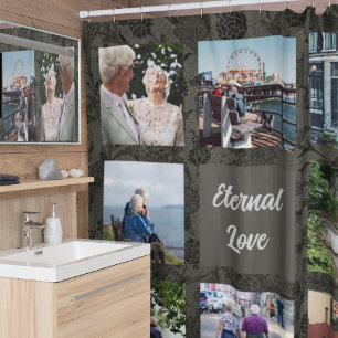 Custom Gifts for Older Parents Couples Grey Shower Curtain