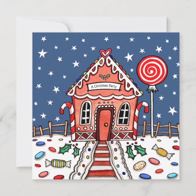 Custom Gingerbread House Christmas Invitation (Front)