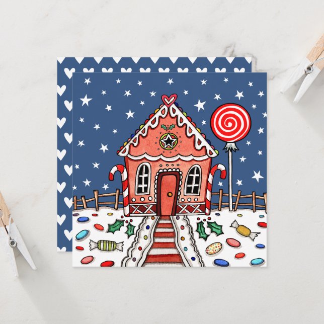 Custom Gingerbread House Christmas Invitation (Front/Back In Situ)