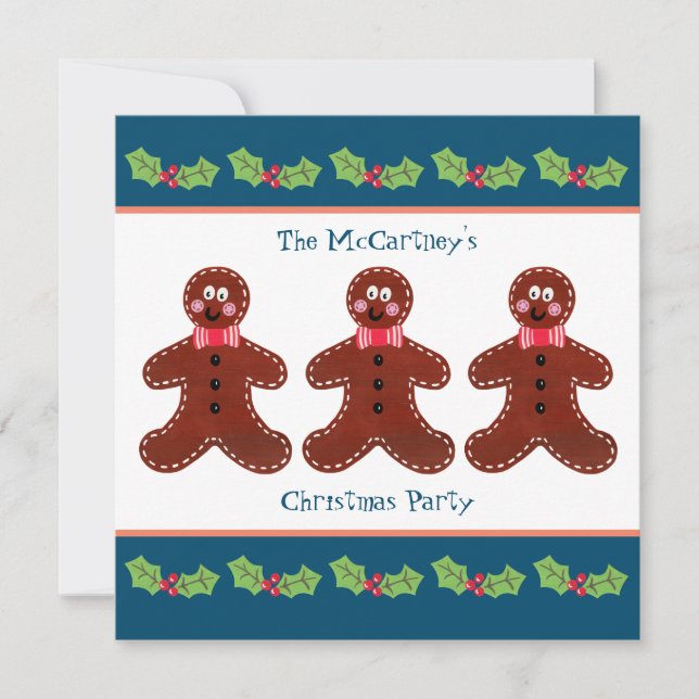 Custom Gingerbread Man Christmas Party Invitation (Front)
