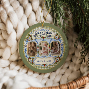 Custom Gingham Grandma’s Perfect Batch Photos Ceramic Tree Decoration