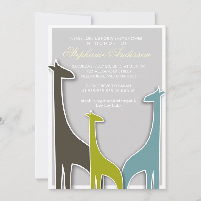 Custom giraffe baby boy shower invitation (Front)