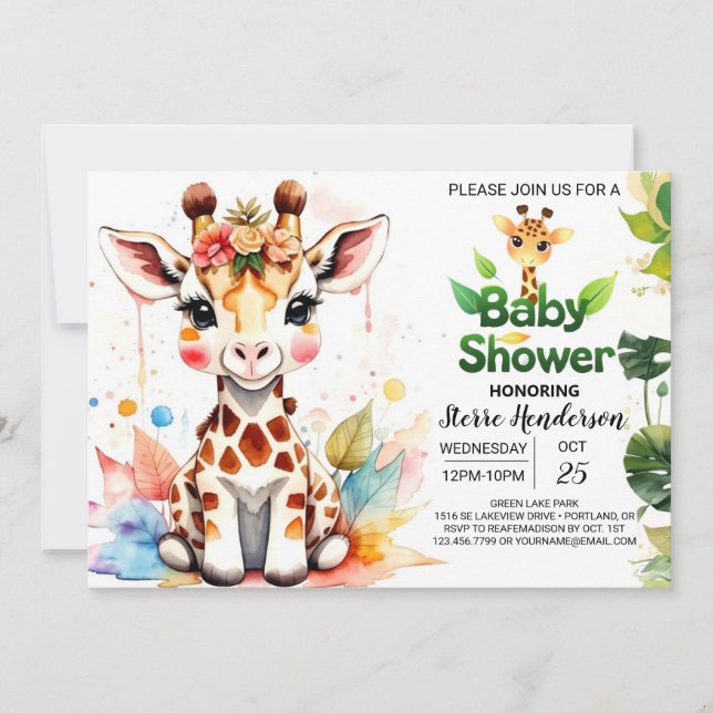Custom Giraffe Baby Shower Invitation (Front)