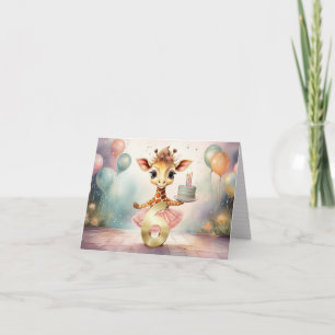 Custom Giraffe in pink tutu Happy 6th birthday Card