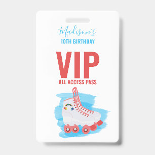Custom Girl Birthday Party Roller Blading VIP Pass ID Badge