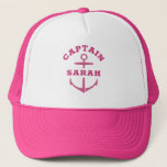 Custom Girl Captain Boat Nautical Anchor Pink Hat<br><div class="desc">Custom girl boat hat with a hot pink nautical anchor reading CAPTAIN and your personalised name. Great gift for a girls boating trip,  your own sailboat,  yacht,  boat crew,  bridal shower.</div>