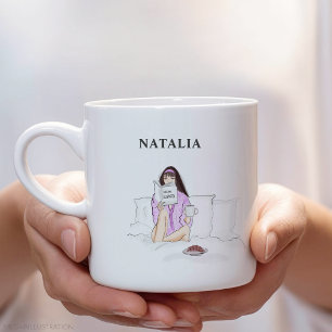 custom, girl drinking coffee, sketch, large coffee mug