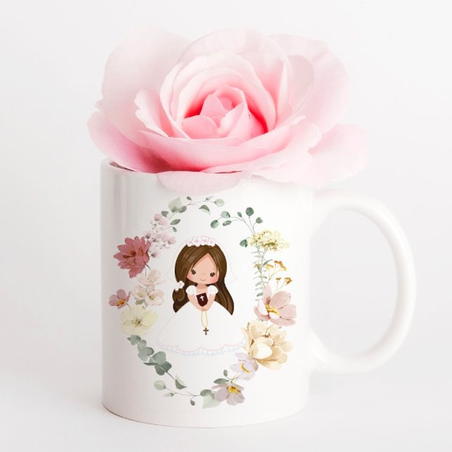 Custom Girl First Holy Communion Greenery Wreath Coffee Mug (Creator Uploaded)