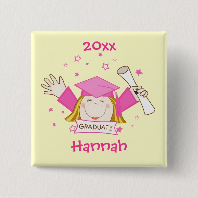 Custom Girl Graduate Graduation Button (Front)